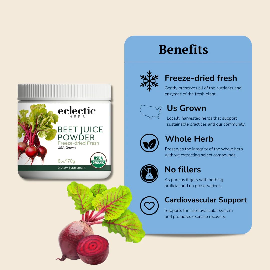 Organic Eclectic Herb Beet Juice Powder - 170g, Natural Energy Boost & Antioxidant Support