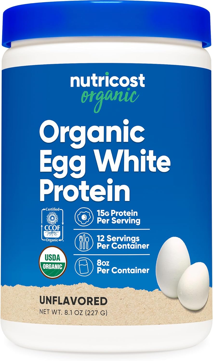 Organic Egg White Protein Powder - Unflavored, 15g Protein Per Serving, 8oz, GMO-Free, Gluten Free