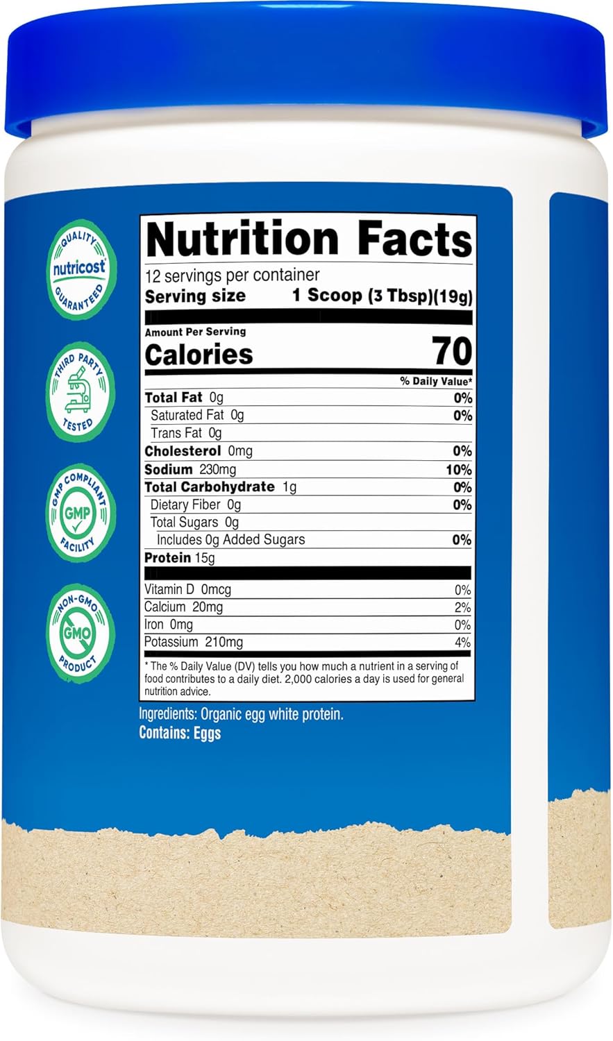 Organic Egg White Protein Powder - Unflavored, 15g Protein Per Serving, 8oz, GMO-Free, Gluten Free