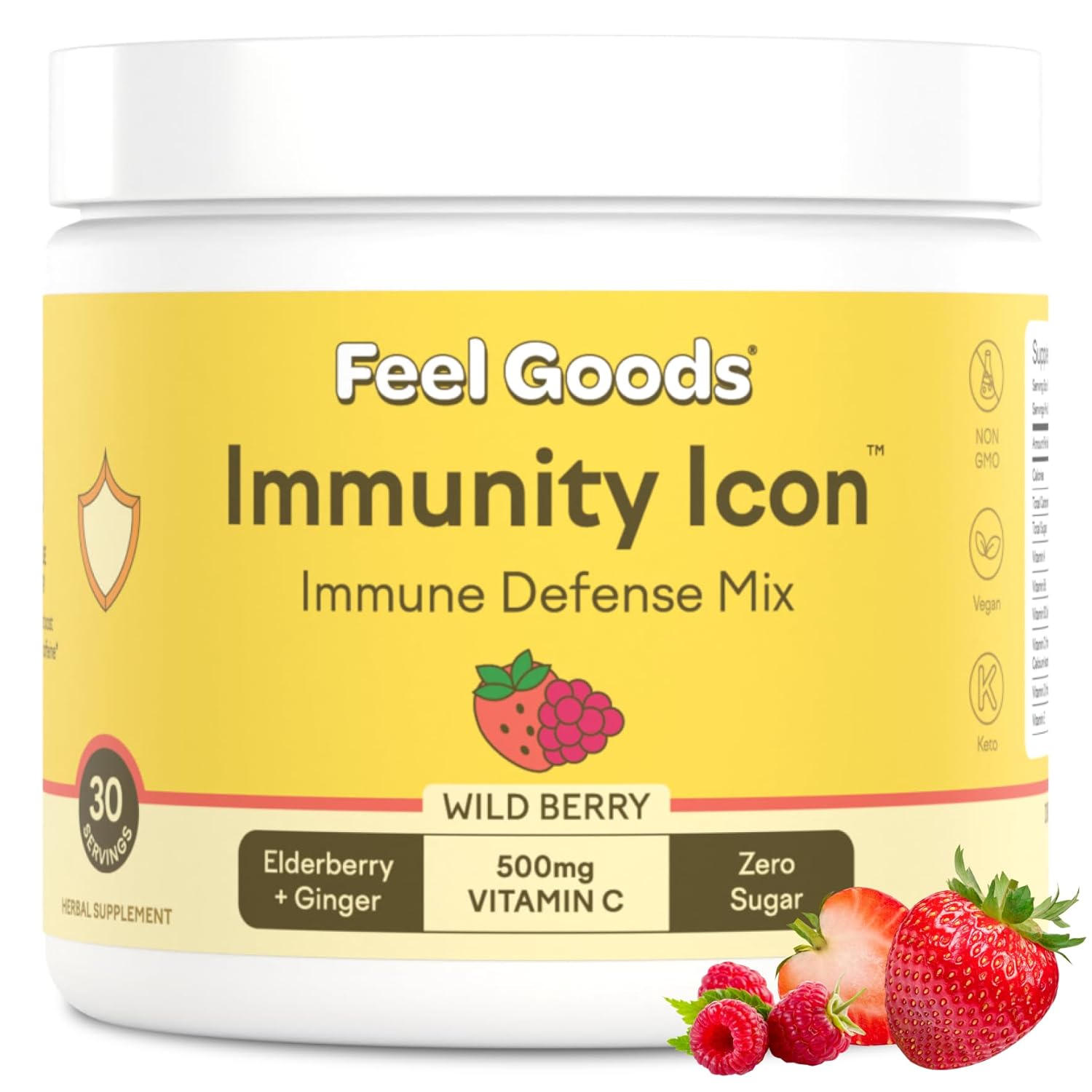 Organic Elderberry Immunity Drink Mix Powder with Vitamin C, A, B, D, E & Zinc, Vegan, Non GMO, Caffeine & Gluten Free - Wild Berry Flavor, 30 Servings