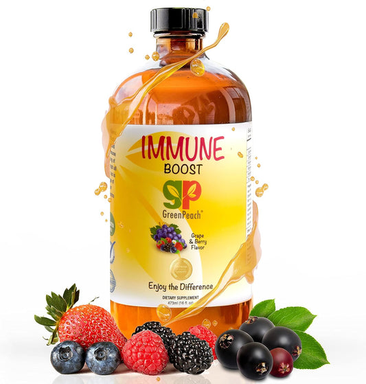Organic Elderberry Syrup & GreenPeach Liquid Immune Support for Kids - Vitamin C D E Zinc Formula for Children's Immune Health