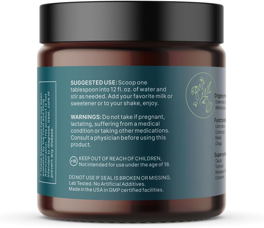 Organic Energy and Wellness Powder with Cacao, Turmeric, and Adaptogens - 30 Servings