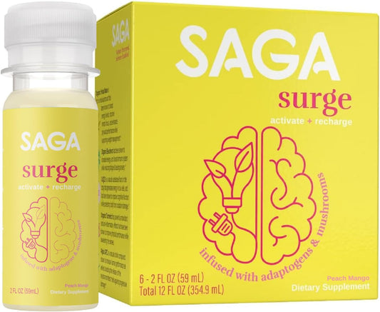 Organic Energy Shots with Nootropics, Mushrooms, CoQ10 & Ashwagandha | High Bioavailability, Fast Onset | Enhances Endurance & Performance | Peach Mango 2oz Shots (6-Pack)