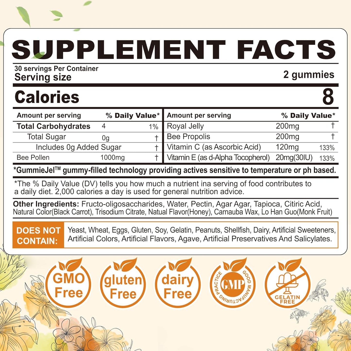 Organic envycure Bee Pollen Gummies with Propolis and Royal Jelly - Vitamin B-Rich, Antioxidant-Packed Supplement (1 Pack)