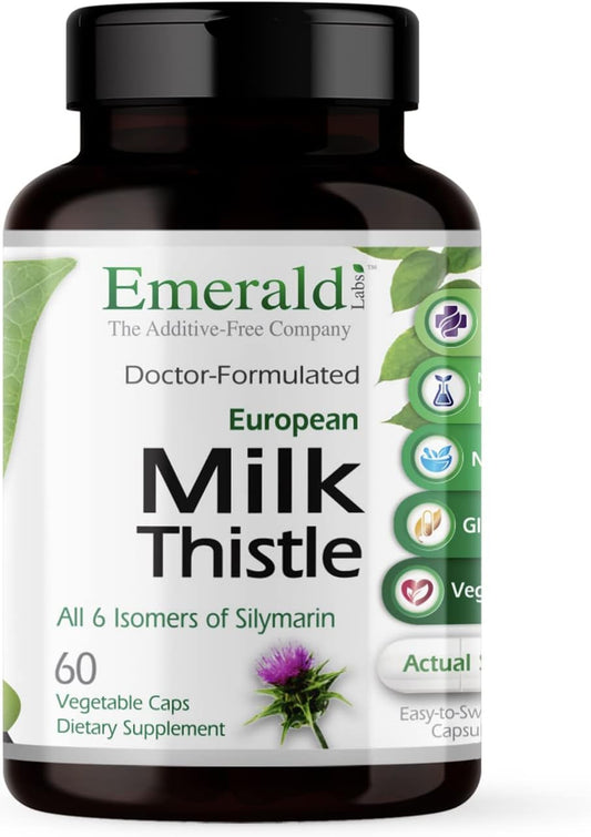 Organic European Milk Thistle Extract Capsules - Supports Liver Health & Natural Energy - 60 Veg Caps (60-Day Supply)