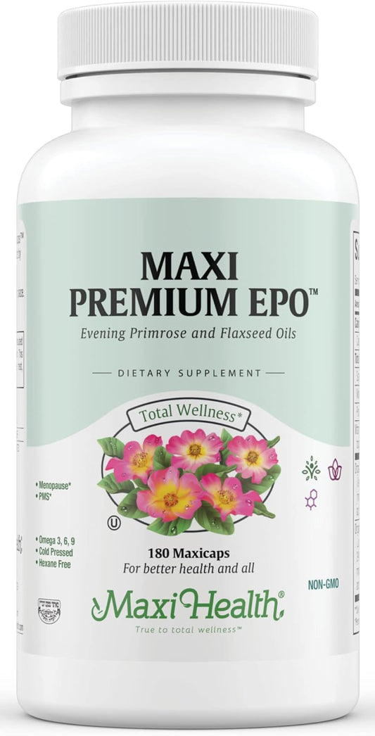Organic Evening Primrose and Flax Seeds Oil Softgels - Vegan Omega 3 6 9 Supplements for Healthy Skin, Hair, and Joints - Kosher Certified, 180 Count