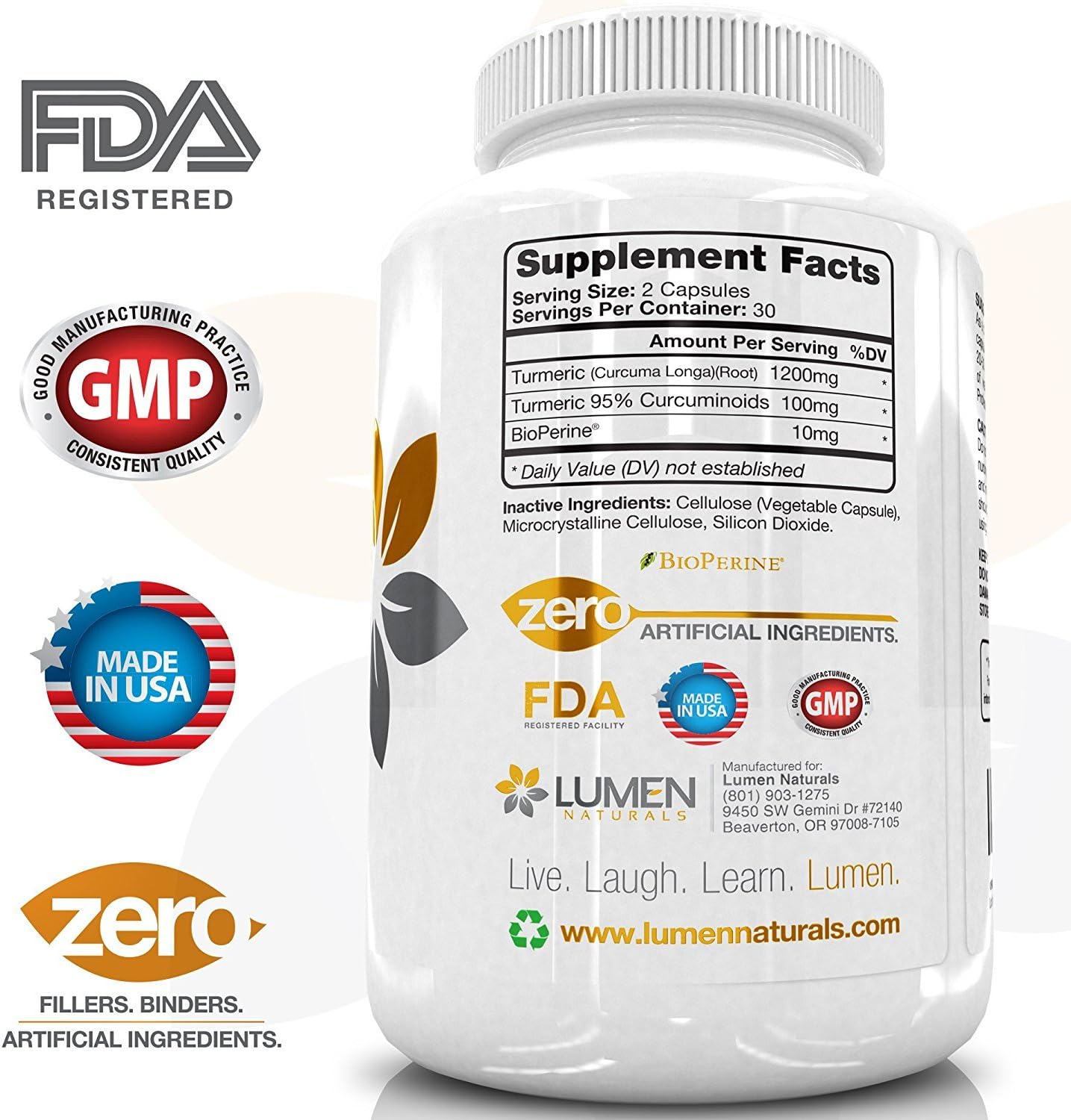 Organic Extra Strength Turmeric Curcumin Capsules with BioPerine Black Pepper - 1200mg - 95% Curcuminoids - 60 Count - Joint and Back Pain Relief