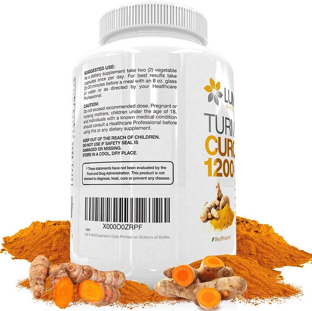 Organic Extra Strength Turmeric Curcumin Capsules with BioPerine Black Pepper - 1200mg - 95% Curcuminoids - 60 Count - Joint and Back Pain Relief