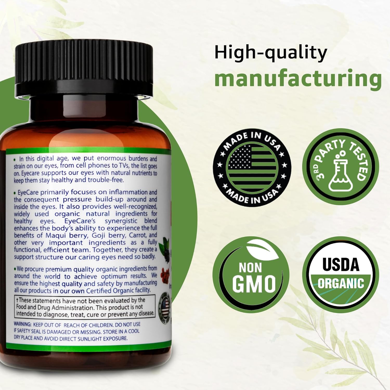 Organic Eye Health Supplement with Lutein, Zeaxanthin, Maqui, Goji, and More - 60-Day Supply, Vegan, Non-GMO, Gluten-Free