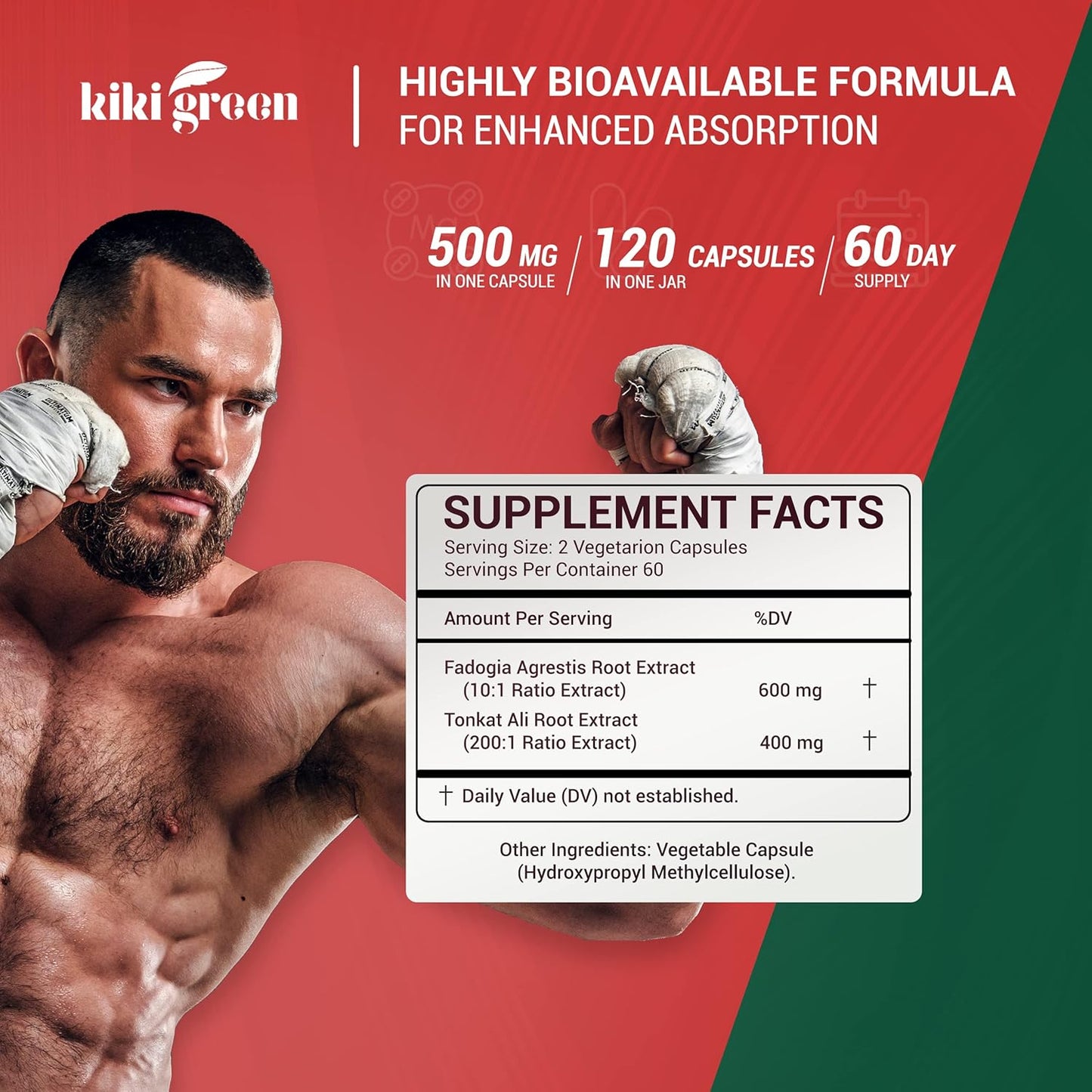 Organic Fadogia Agrestis and Tongkat Ali Supplement - 1000mg Per Serving - 120 Vegan Capsules for Daily Energy Boost