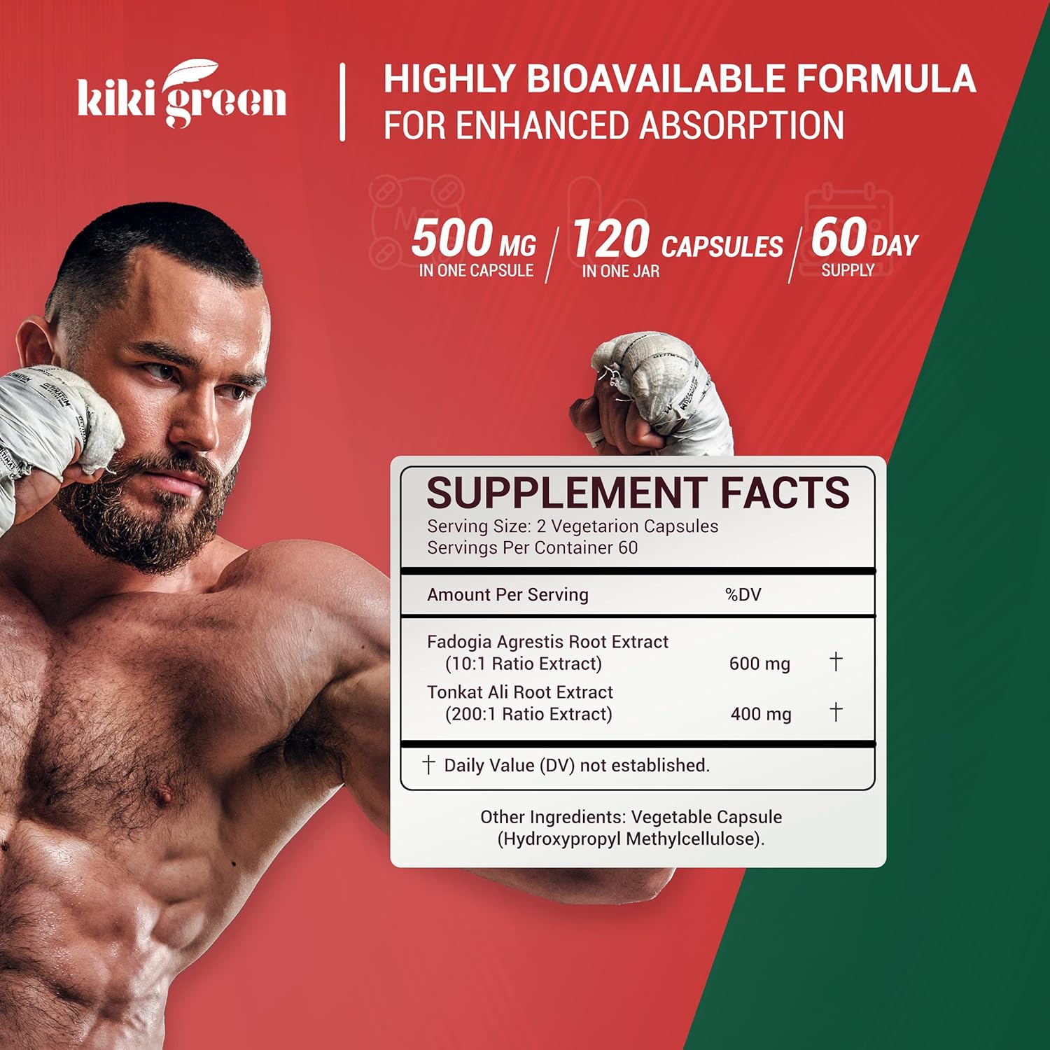 Organic Fadogia Agrestis and Tongkat Ali Supplement - 1000mg Per Serving - 120 Vegan Capsules for Daily Energy Boost