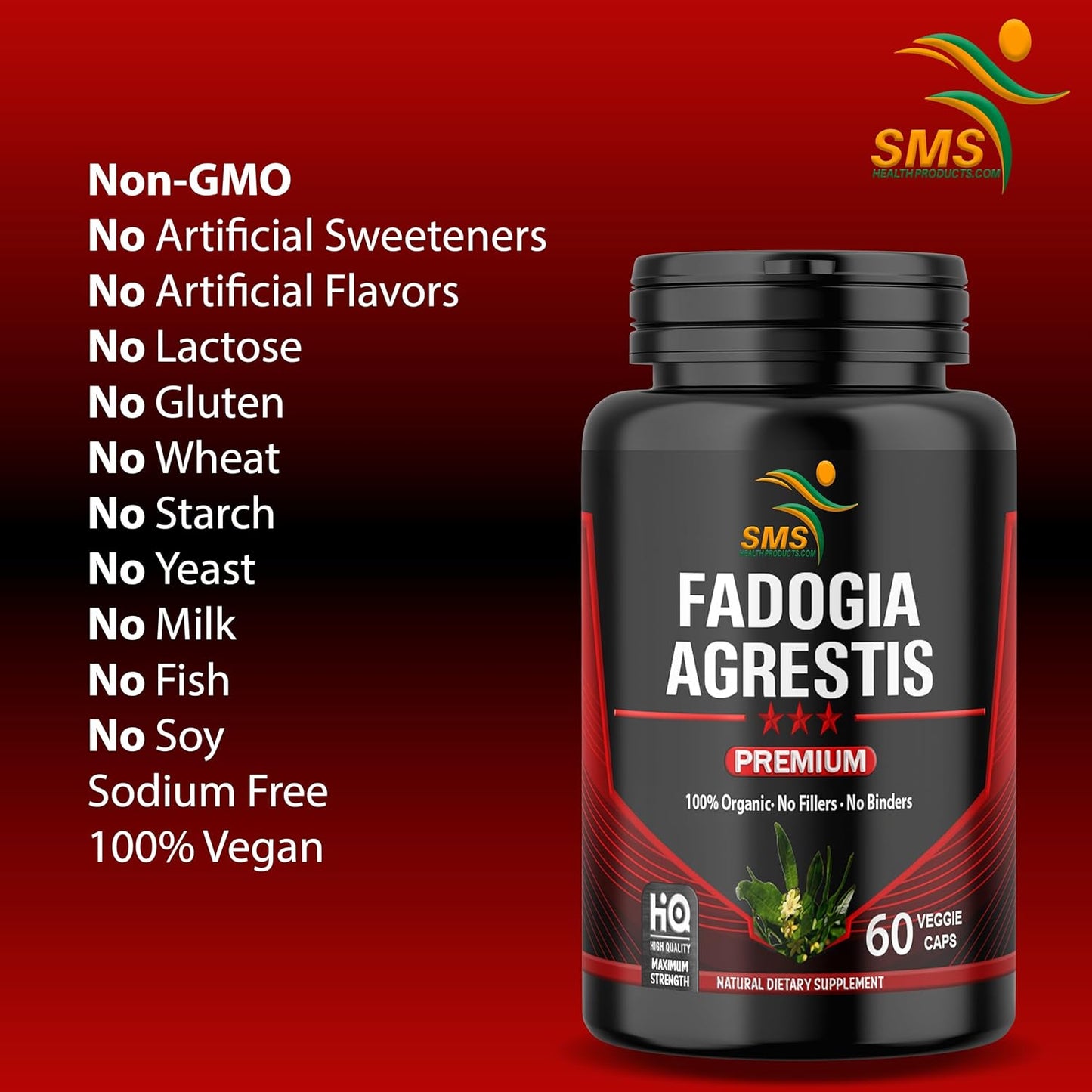 Organic Fadogia Agrestis Extract Pills (1,000mg) for Athletic Performance | Gluten Free Supplement with Maximum Strength - 60 Veggie Caps