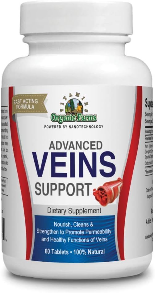 Organic Farms Vitamins Veins Support Supplements - 60 Tablets - Natural Dietary Supplement for Healthy Veins