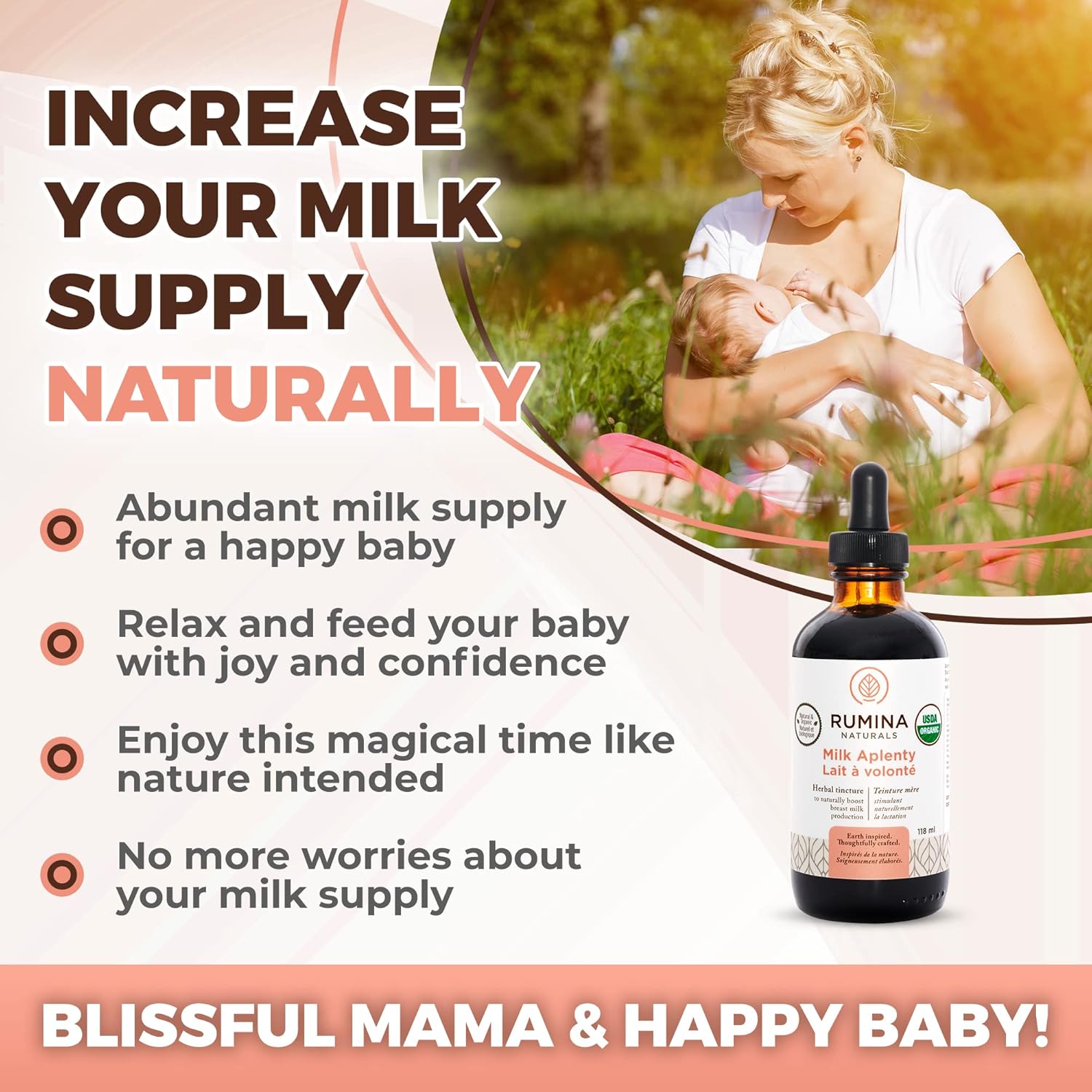Organic Fenugreek-Free Lactation Supplement for Breastfeeding - 4 Oz Vegan Milk Supply Booster by Rumina Naturals