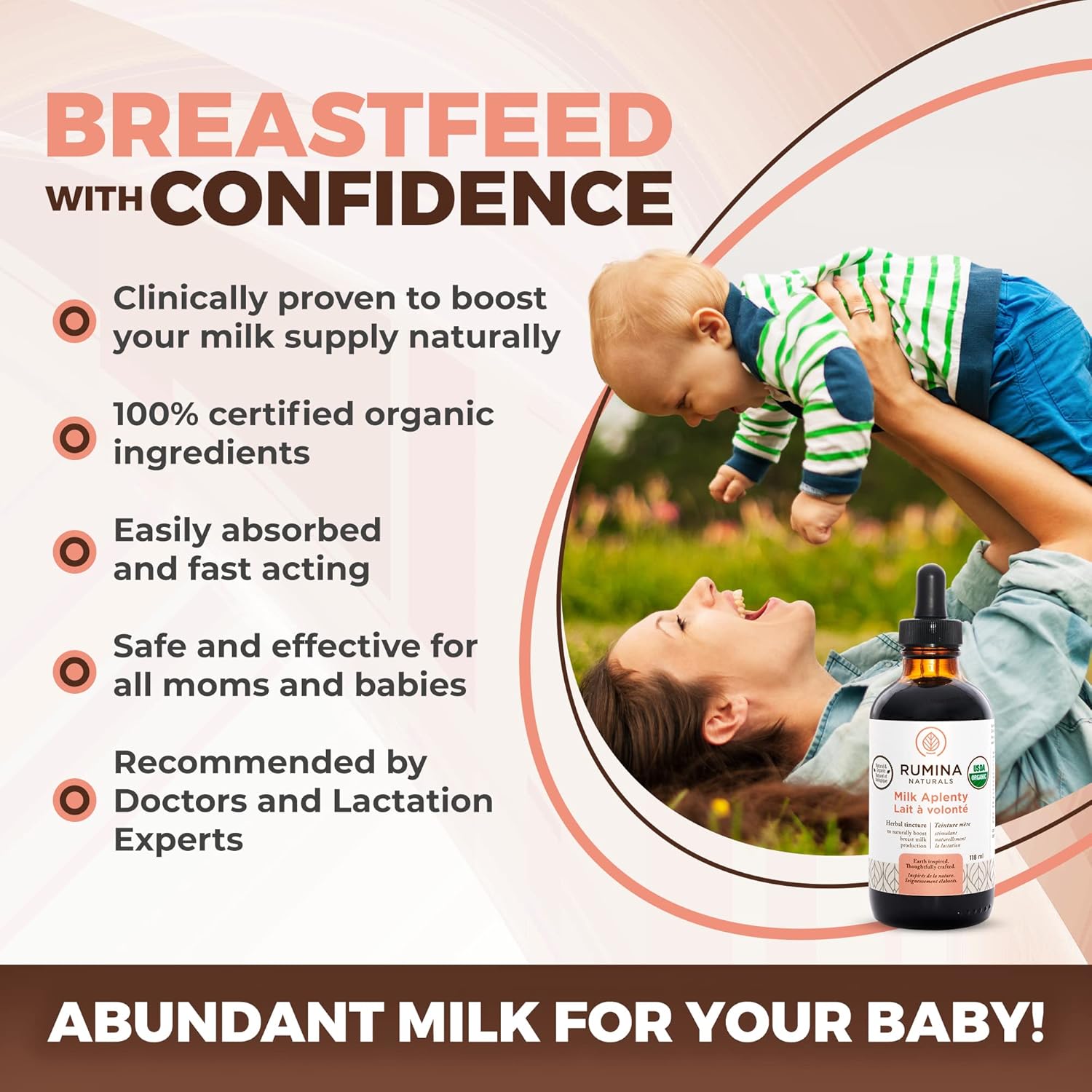 Organic Fenugreek-Free Lactation Supplement for Breastfeeding - 4 Oz Vegan Milk Supply Booster by Rumina Naturals
