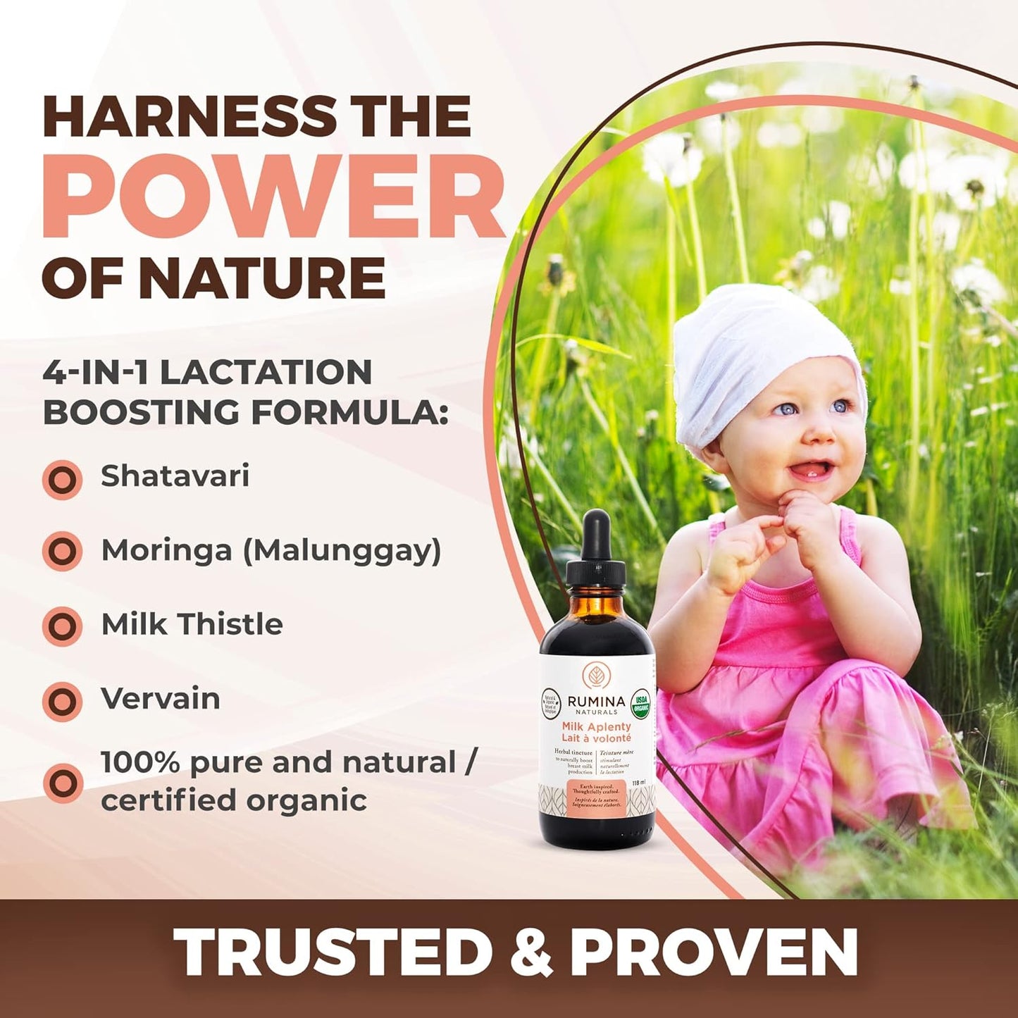 Organic Fenugreek-Free Lactation Supplement for Breastfeeding - 4 Oz Vegan Milk Supply Booster by Rumina Naturals