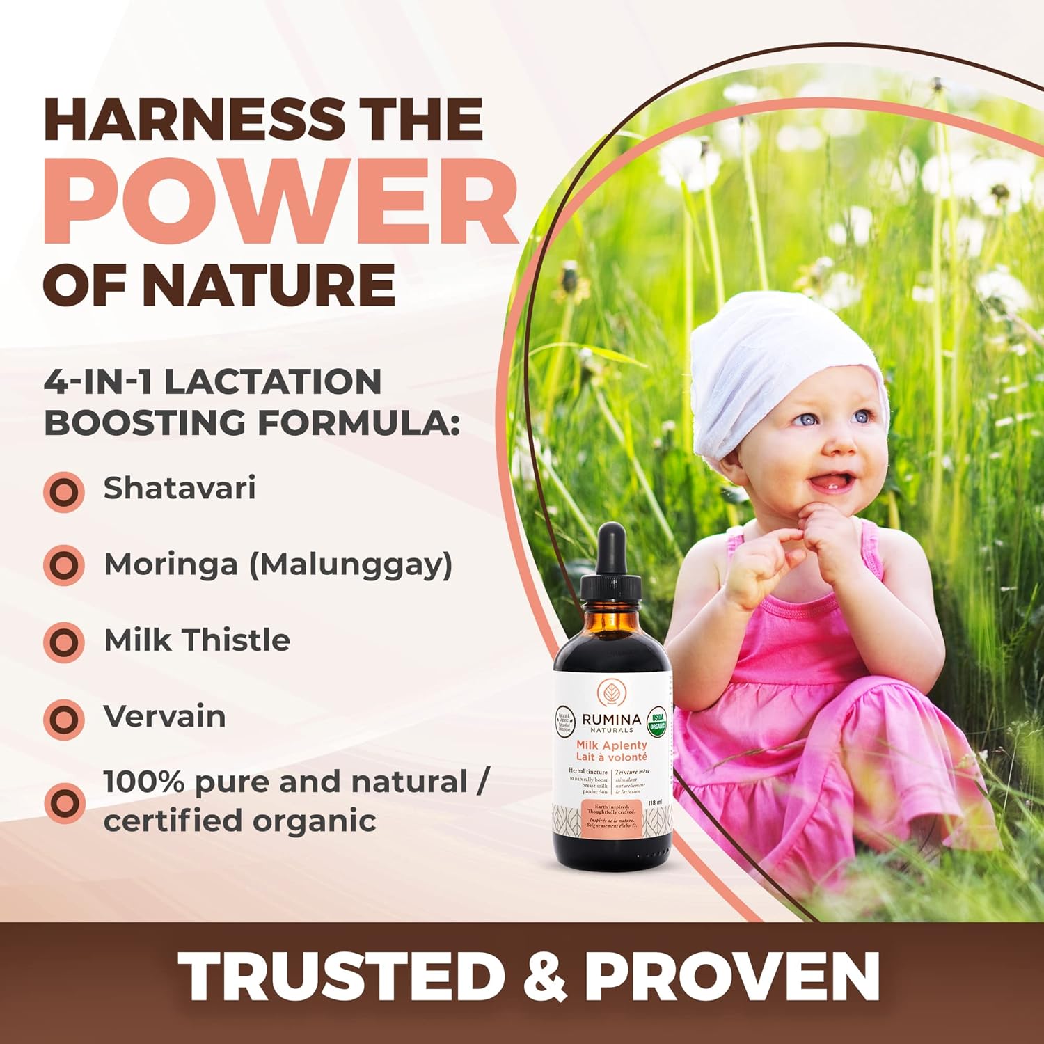 Organic Fenugreek-Free Lactation Supplement for Breastfeeding - 4 Oz Vegan Milk Supply Booster by Rumina Naturals