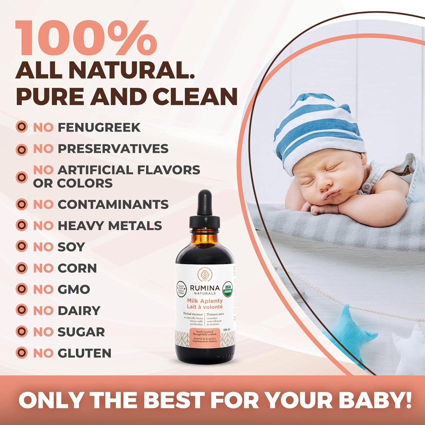 Organic Fenugreek-Free Lactation Supplement for Breastfeeding - 4 Oz Vegan Milk Supply Booster by Rumina Naturals