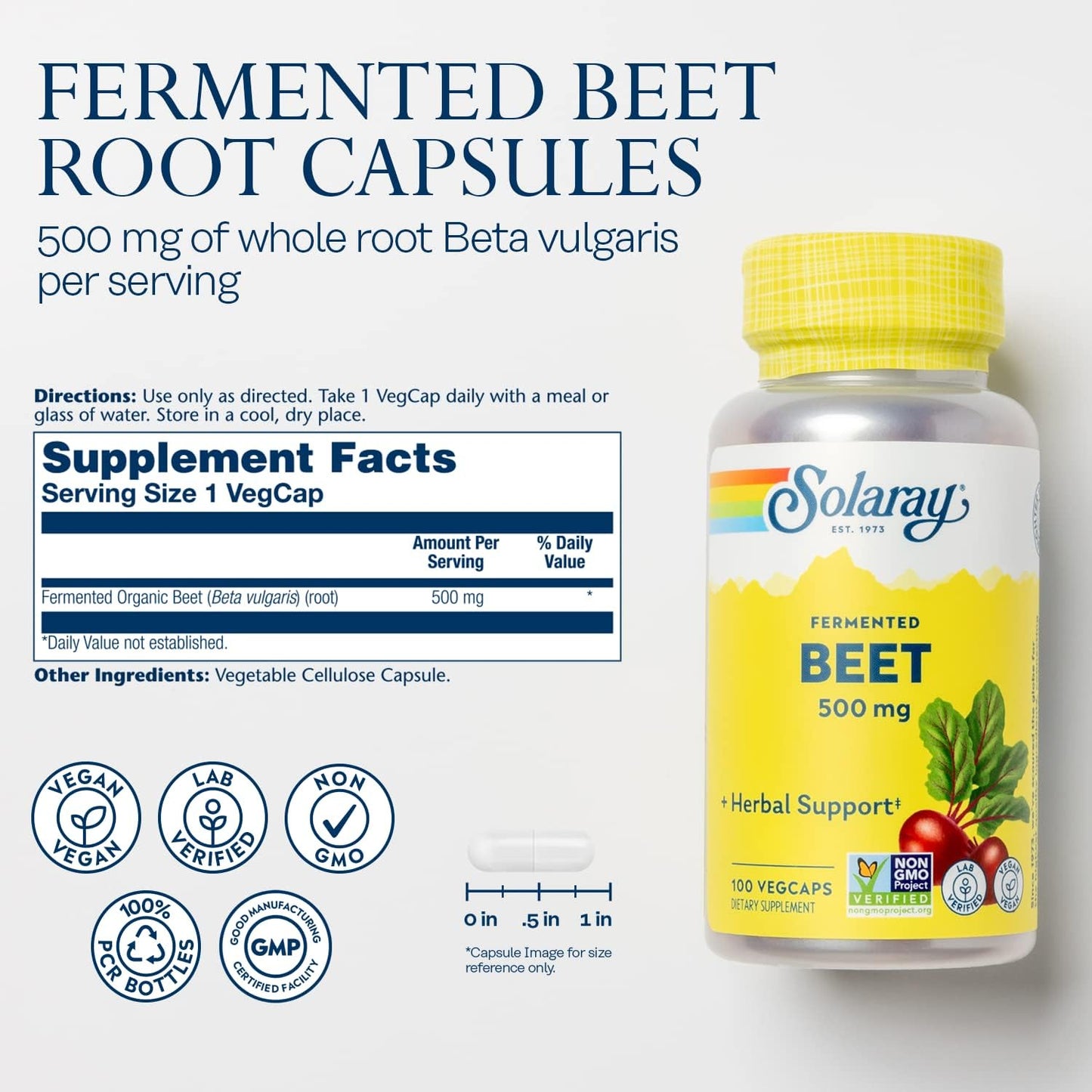 Organic Fermented Beet Root Extract Capsules for Energy & Heart Health - Vegan, Non-GMO, 100 VegCaps, 60-Day Guarantee