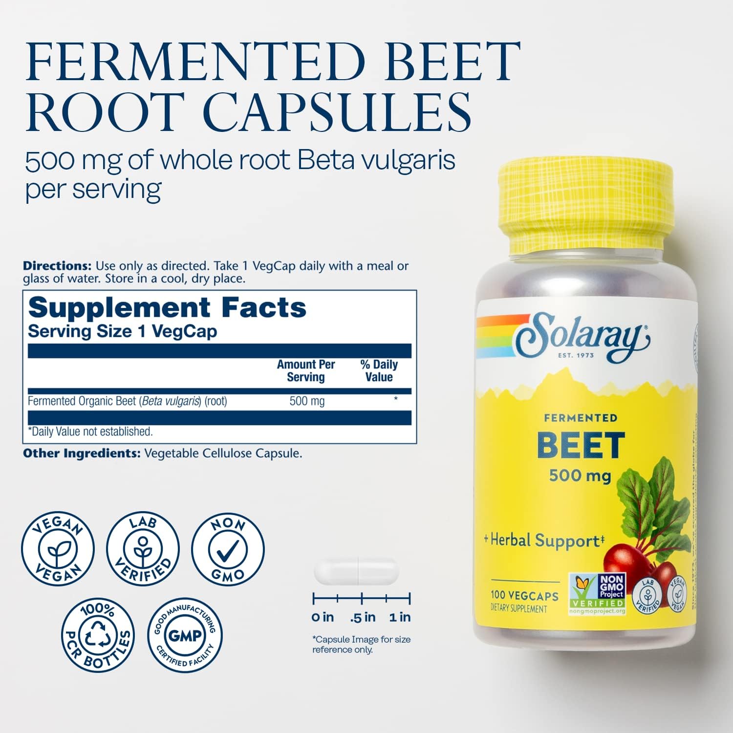 Organic Fermented Beet Root Extract Capsules for Energy & Heart Health - Vegan, Non-GMO, 100 VegCaps, 60-Day Guarantee