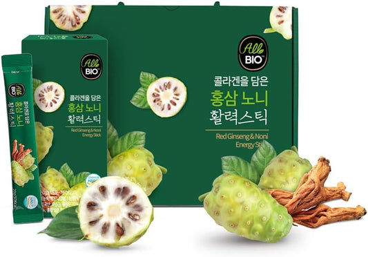 Organic Fermented Noni Collagen Stick with Red Ginseng - Antioxidant Superfood for Immune Support - 45 Sticks x 0.7 oz by ALLBIO