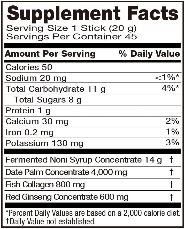 Organic Fermented Noni Collagen Stick with Red Ginseng - Antioxidant Superfood for Immune Support - 45 Sticks x 0.7 oz by ALLBIO