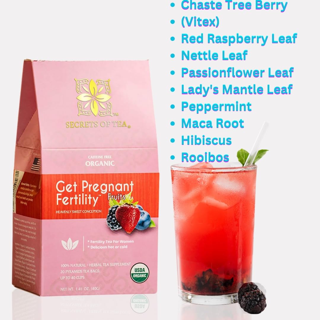 Organic Fertility Tea with Chaste Tree Berries and Red Raspberry Leaf - Natural Supplements for Women - 40 Servings - 20 Count Pack