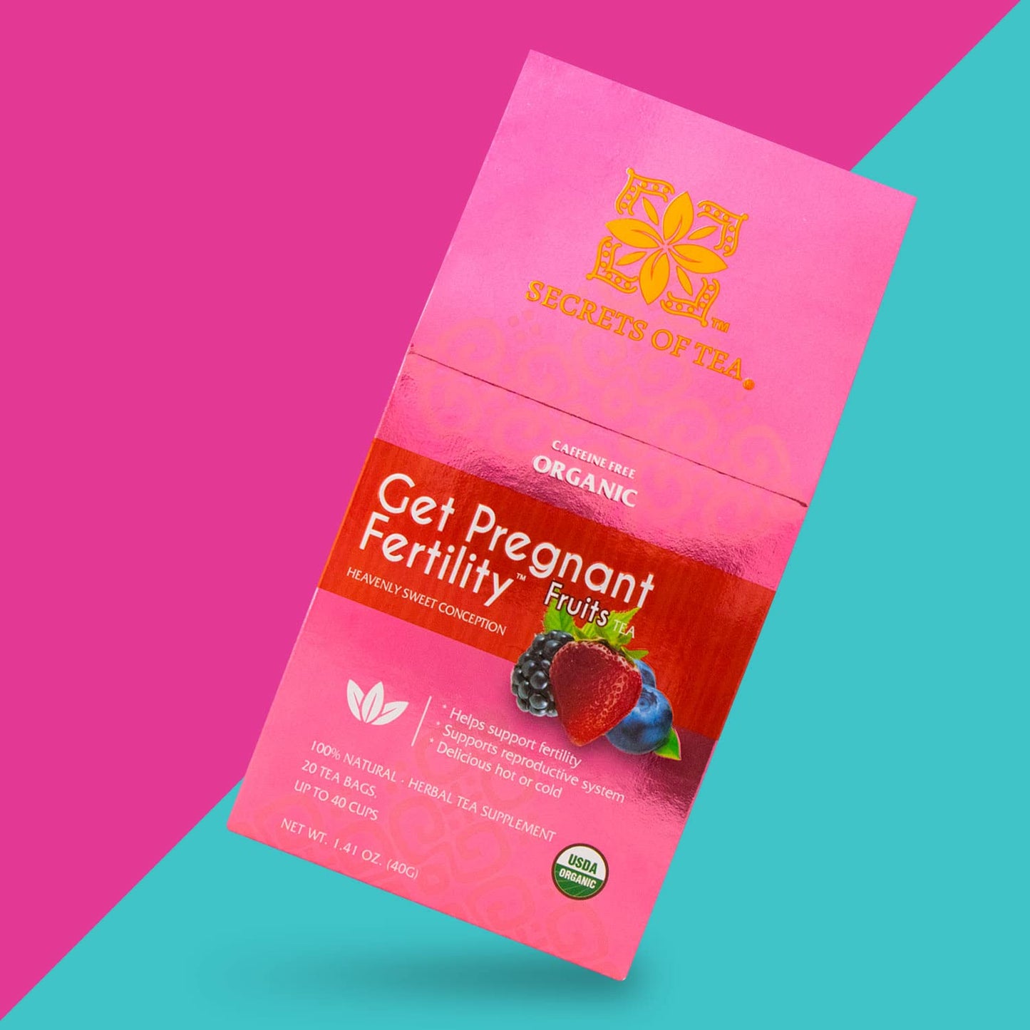 Organic Fertility Tea with Chaste Tree Berries and Red Raspberry Leaf - Natural Supplements for Women - 40 Servings - 20 Count Pack