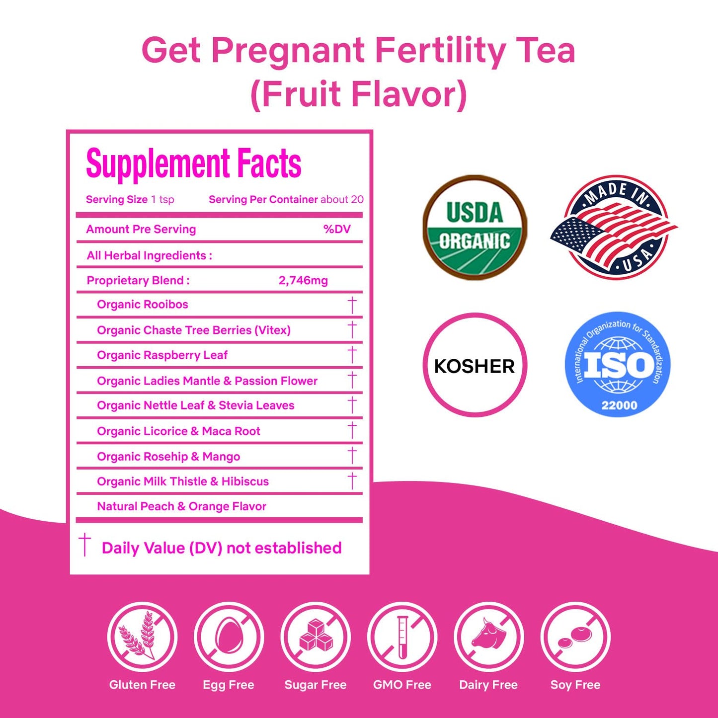 Organic Fertility Tea with Chaste Tree Berries and Red Raspberry Leaf - Natural Supplements for Women - 40 Servings - 20 Count Pack