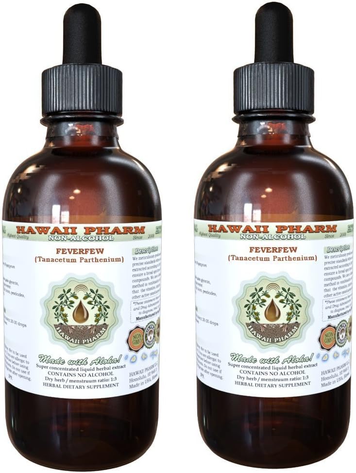 Organic Feverfew Alcohol-Free Liquid Extract - Natural Herbal Supplement 8 oz - Hawaii Pharm Feverfew Glycerite