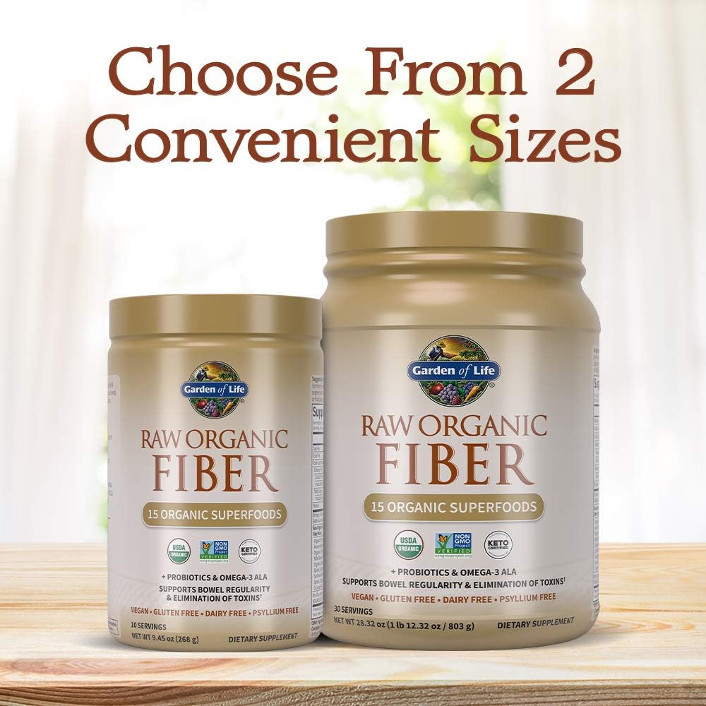Organic Fiber Powder with Probiotics & Omega-3 ALA - 10 Servings, 15 Superfoods - Psyllium Free Fibers for Regularity