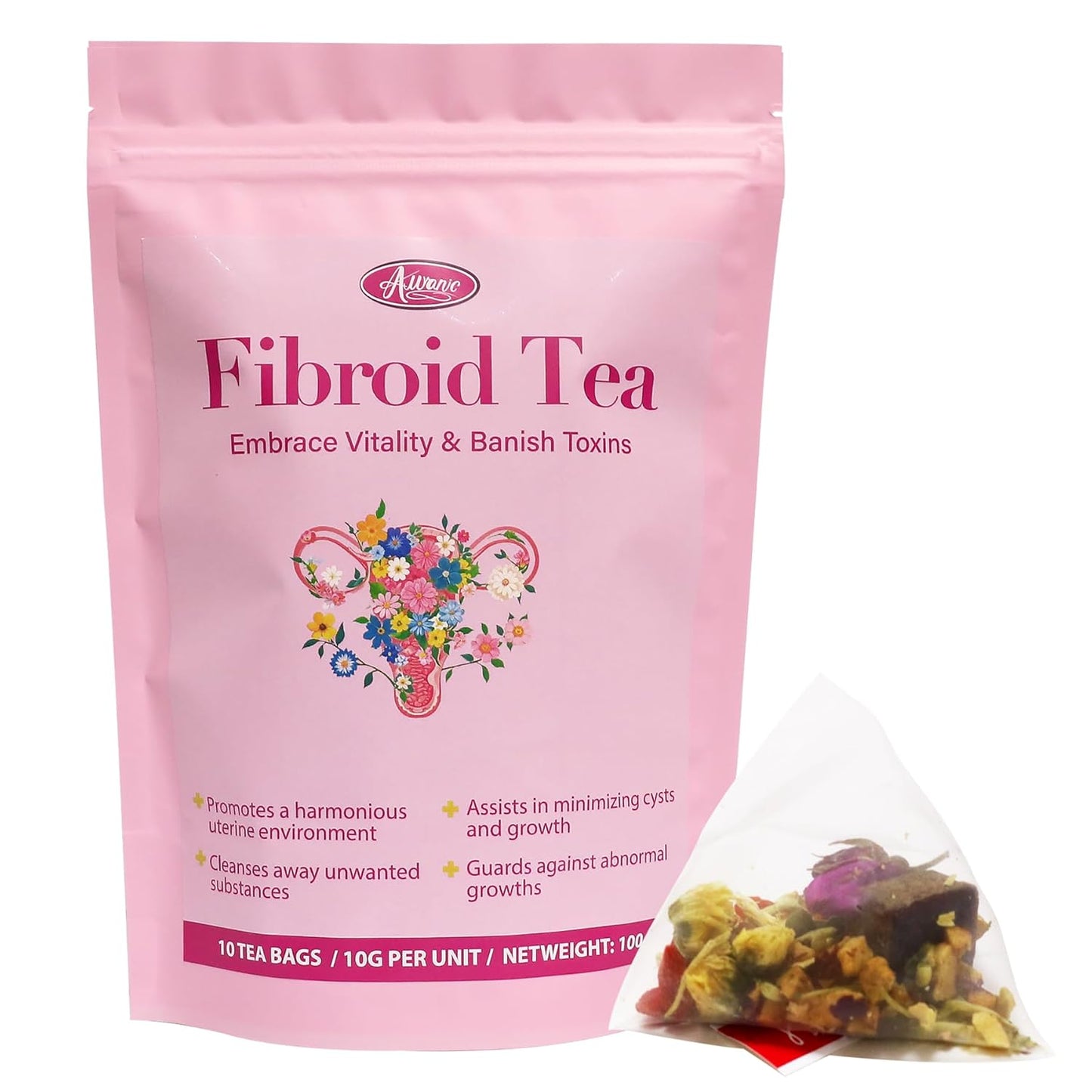 Organic Fibroid Shrink & Ovarian Cysts Herbal Tea for Fast Pregnancy, Hormone Balance & Womb Detox