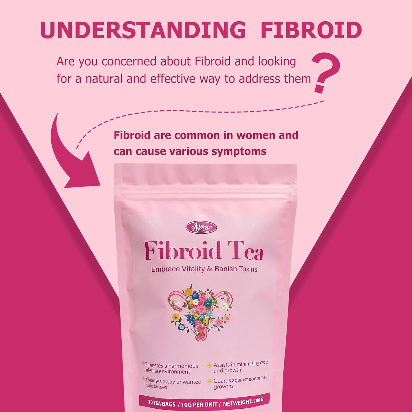 Organic Fibroid Shrink & Ovarian Cysts Herbal Tea for Fast Pregnancy, Hormone Balance & Womb Detox