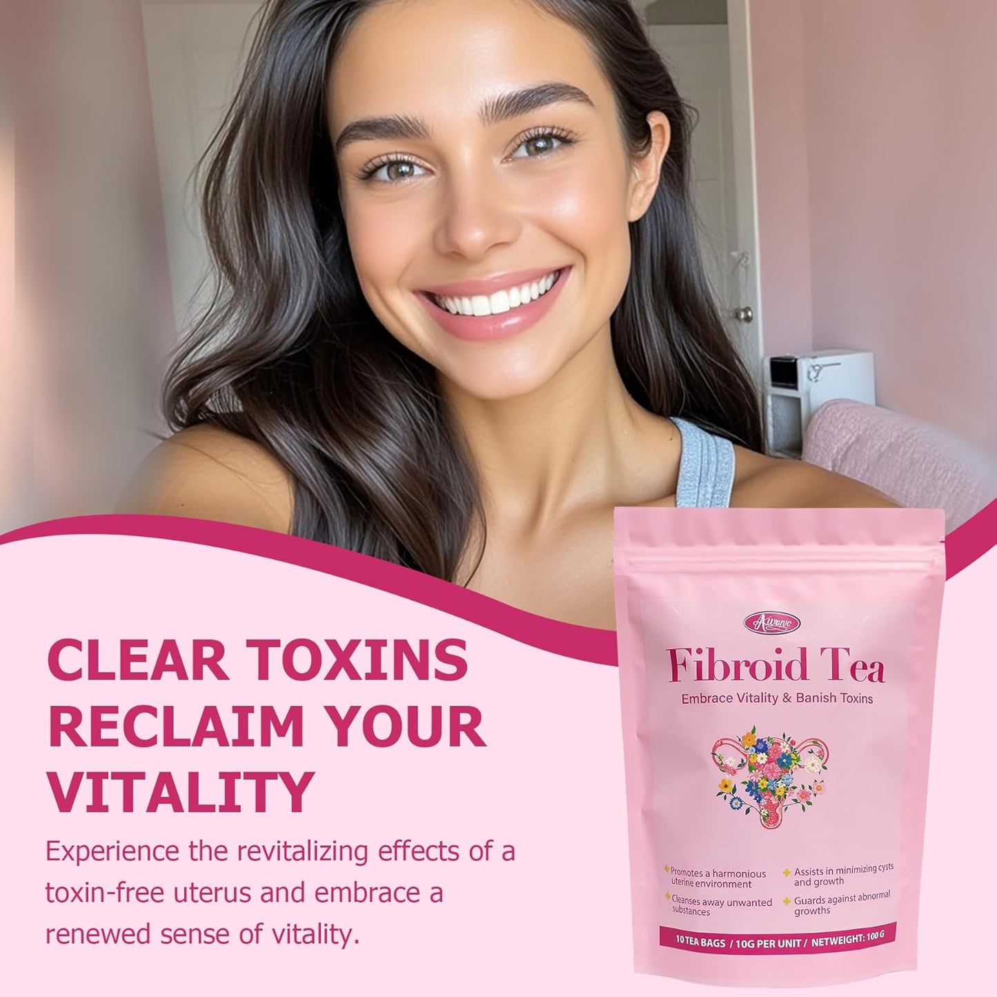 Organic Fibroid Shrink & Ovarian Cysts Herbal Tea for Fast Pregnancy, Hormone Balance & Womb Detox