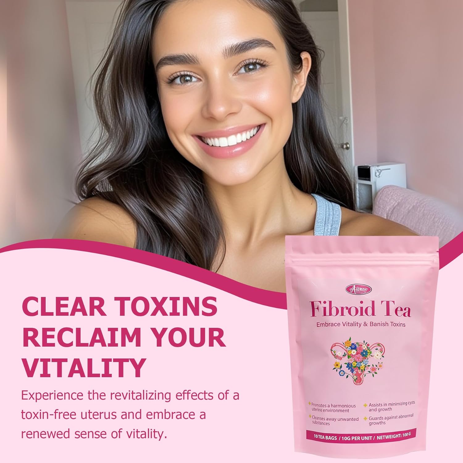 Organic Fibroid Shrink & Ovarian Cysts Herbal Tea for Fast Pregnancy, Hormone Balance & Womb Detox