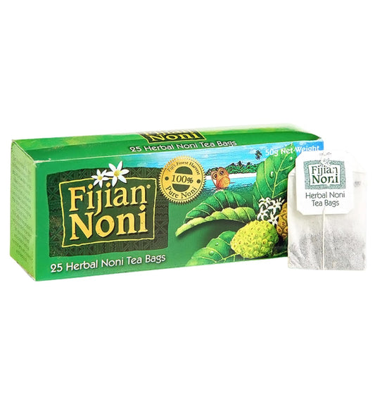 Organic Fijian Noni Herbal Tea with Pure Ceylon Green Tea - 25 Tea Bags (50g) - Made with Noni Fruit Leaves from Fiji