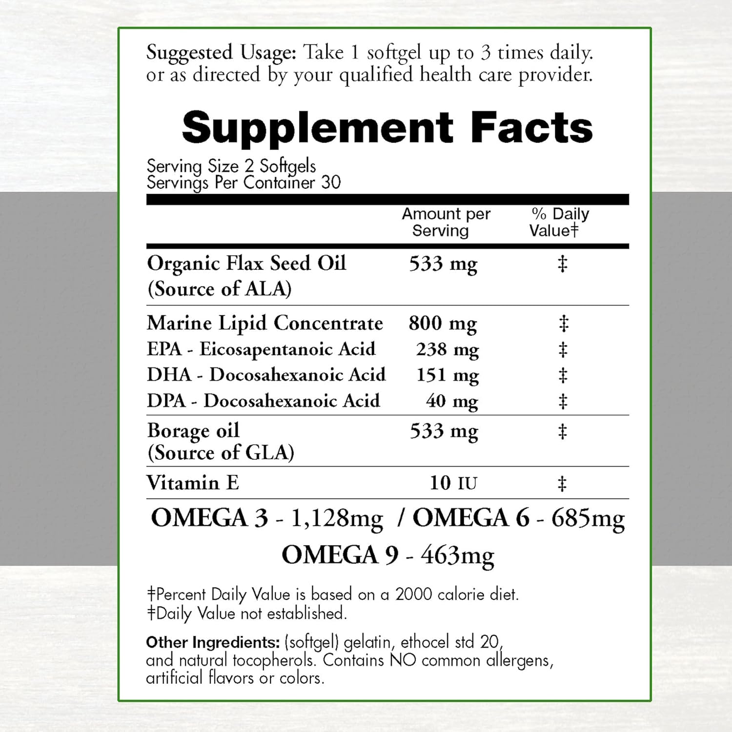 Organic Flax Seed Oil & Fish Oil Blend with Omega 3-6-9 - 2,800mg Strength - Gluten Free - Made in USA - 60 SoftGels