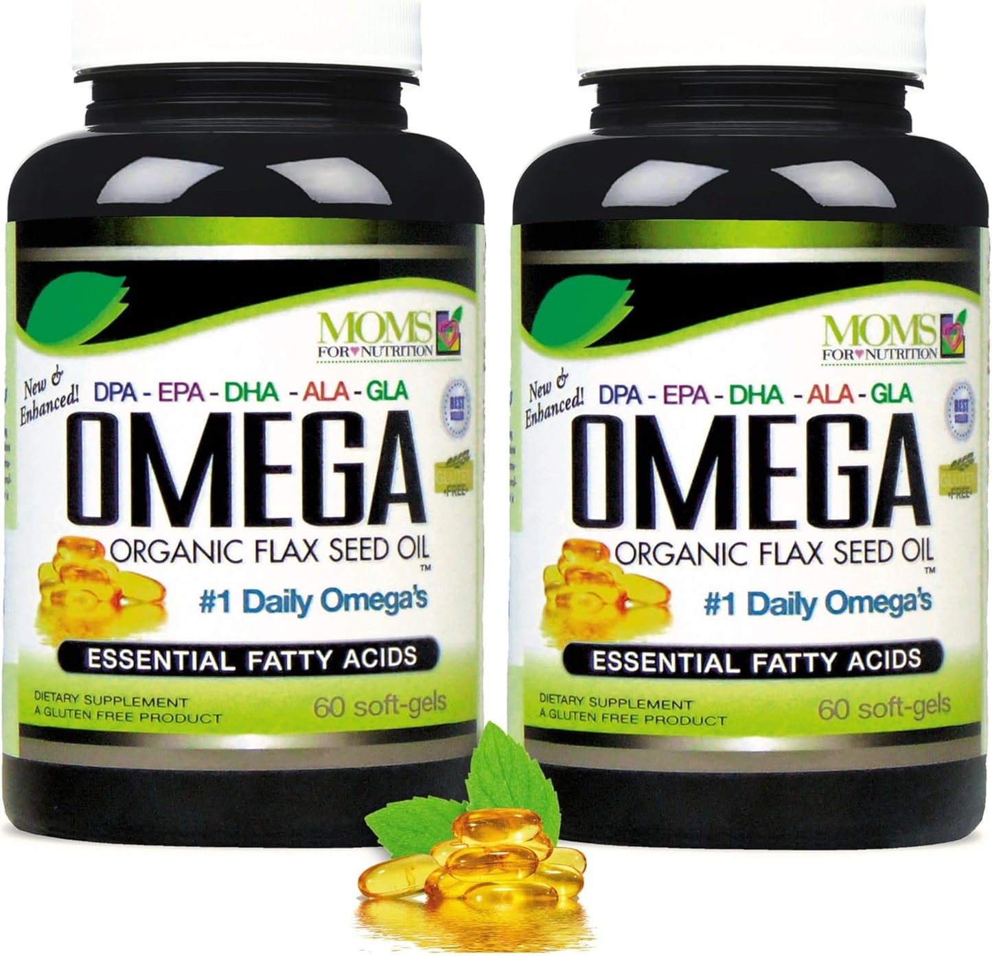 Organic Flax Seed Oil & Fish Oil Blend with Omega 3-6-9 - 2,800mg Strength - Gluten Free - Made in USA - 60 SoftGels