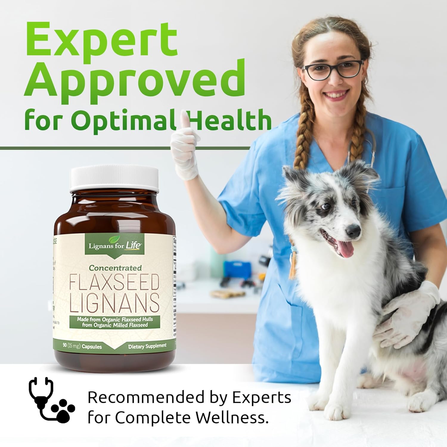 Organic Flaxseed Lignans Capsules for Dogs & Women - 15mg Supplement for Hormone Support, High-Fiber Formula