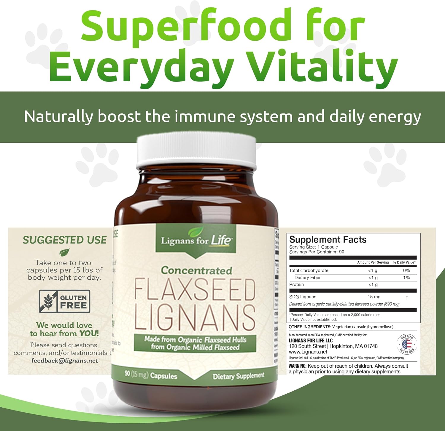 Organic Flaxseed Lignans Capsules for Dogs & Women - 15mg Supplement for Hormone Support, High-Fiber Formula