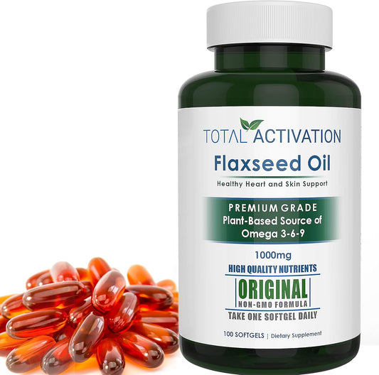 Organic Flaxseed Oil Softgels 1,000mg Omega-3 for Immune Support & Healthy Hair, Skin, Nails - 100 Softgels