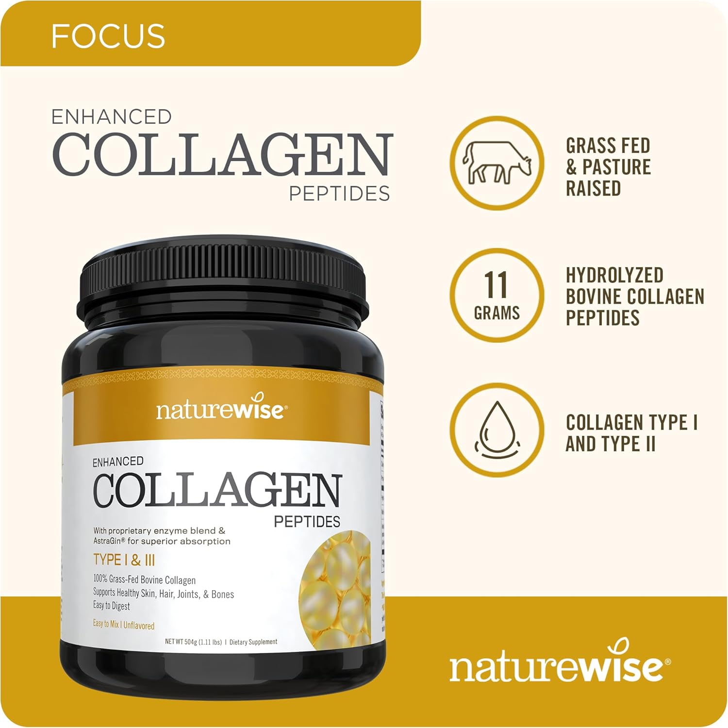 Organic Flaxseed Oil with Enhanced Collagen Peptides - 720mg ALA (45 Servings) by NatureWise