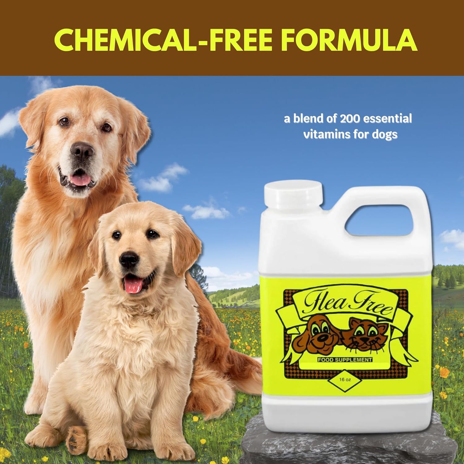 Organic Flea Control Dog Vitamins Supplement - Chemical-Free Multivitamin for Dogs - Flea-Free Formula to Repel Blood-Feeding Insects - 16 oz