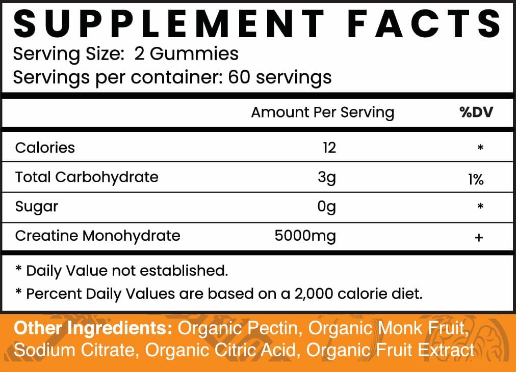 Organic FloHydro Creatine Gummies | 60 Servings | 5g Creatine per Serving | 120 Gummies with Zero Sugar | All-Natural