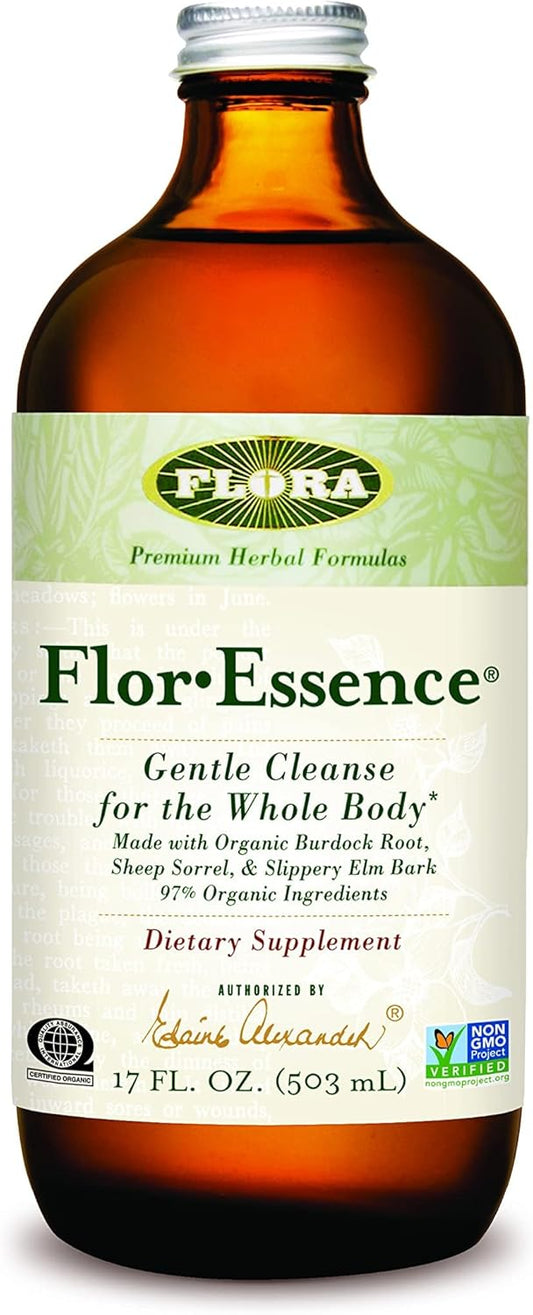Organic Flora Health Flor-Essence Tea Blend for Full Body Cleanse & Detox - Vegan Formula with Burdock Root, Sorrel, Slippery Elm, Kelp - 500mL