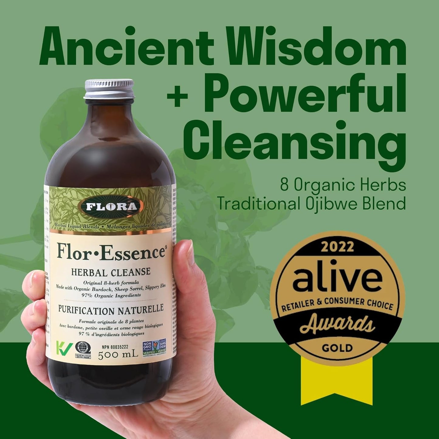 Organic Flora Health Flor-Essence Tea Blend for Full Body Cleanse & Detox - Vegan Formula with Burdock Root, Sorrel, Slippery Elm, Kelp - 500mL
