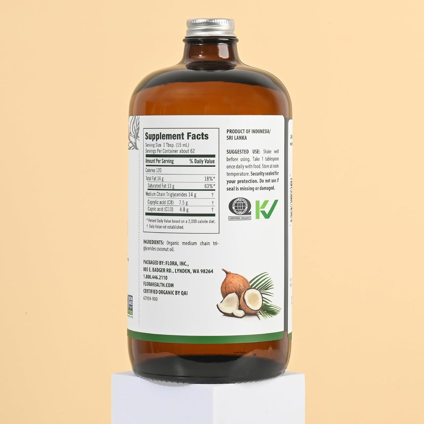 Organic Flora Health MCT Oil - Brain Fuel Boost - C8 & C10 Acids - Keto, Kosher, Non-GMO - 100% Ethically Sourced - 32 Fl Oz