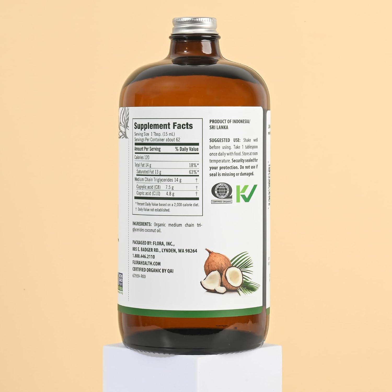 Organic Flora Health MCT Oil - Brain Fuel Boost - C8 & C10 Acids - Keto, Kosher, Non-GMO - 100% Ethically Sourced - 32 Fl Oz