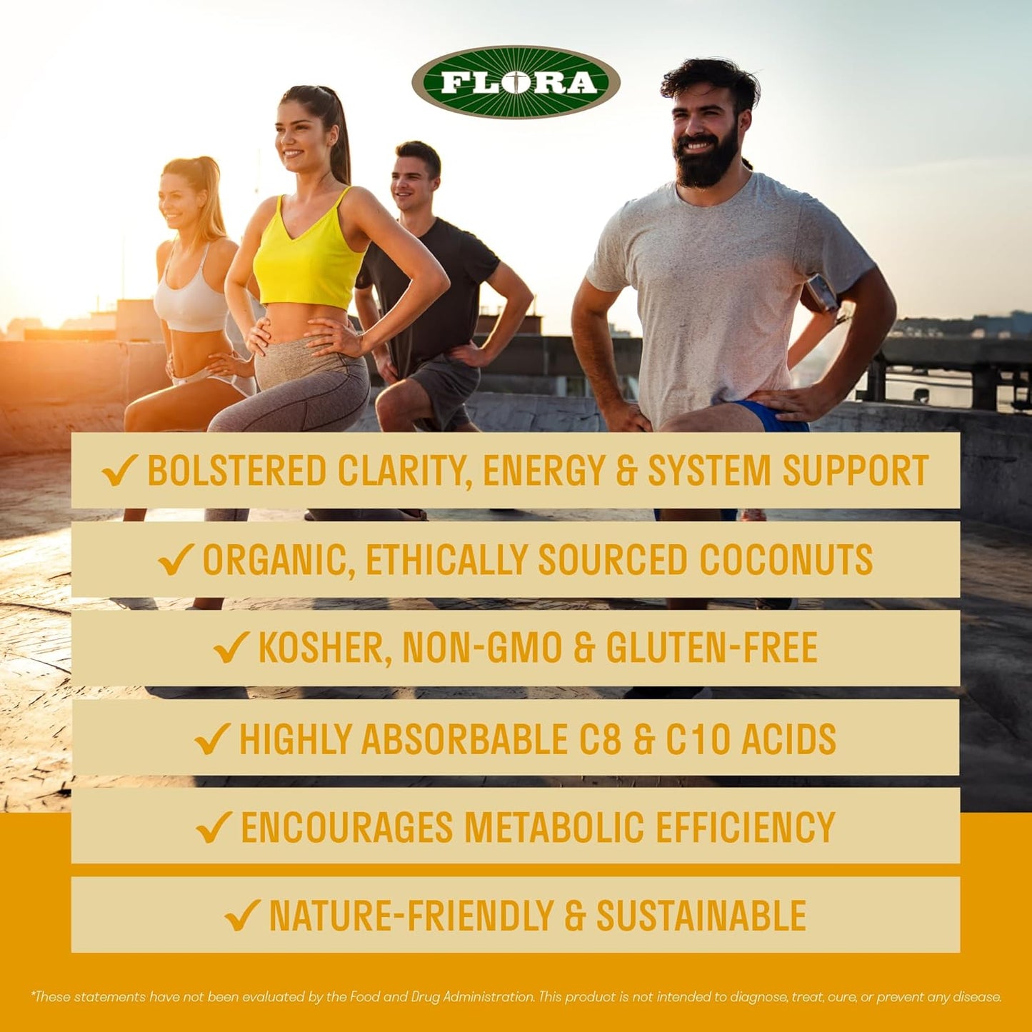 Organic Flora Health MCT Oil - Brain Fuel Boost - C8 & C10 Acids - Keto, Kosher, Non-GMO - 100% Ethically Sourced - 32 Fl Oz