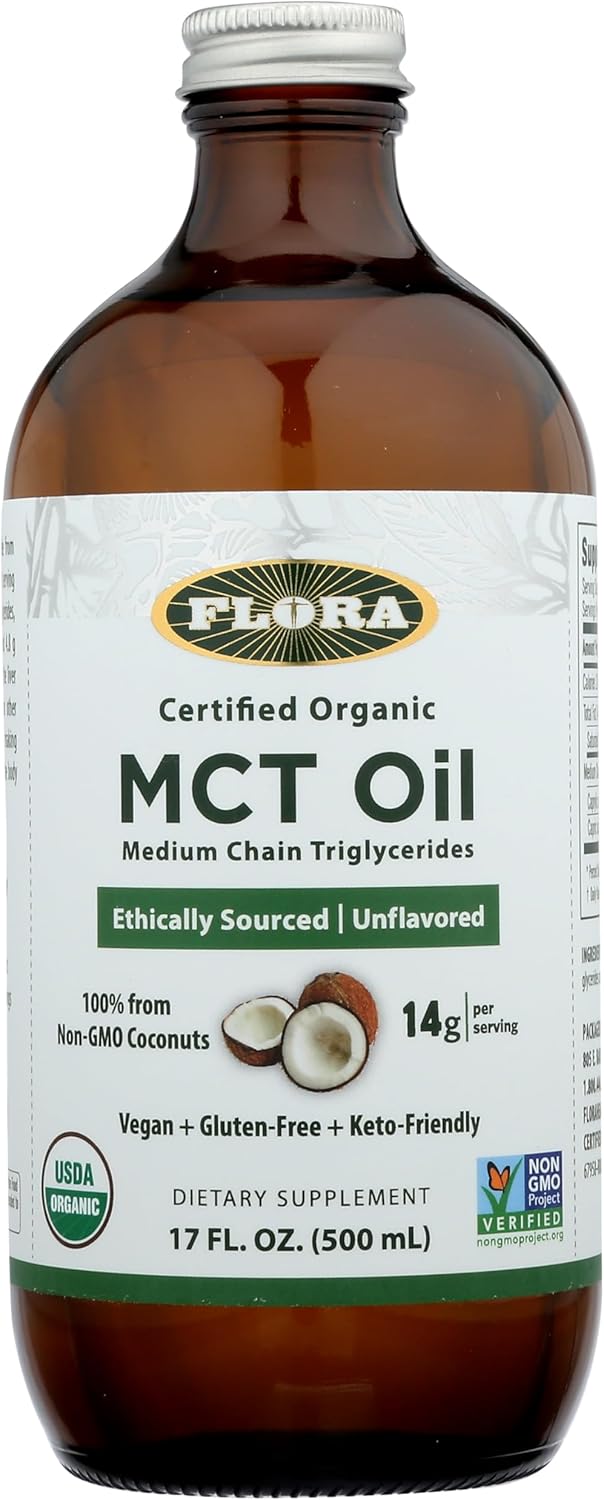 Organic Flora Health MCT Oil with C8 & C10 Acids, Keto Friendly, Non-GMO, Ethically Sourced Coconut Oil - 17 Fl Oz
